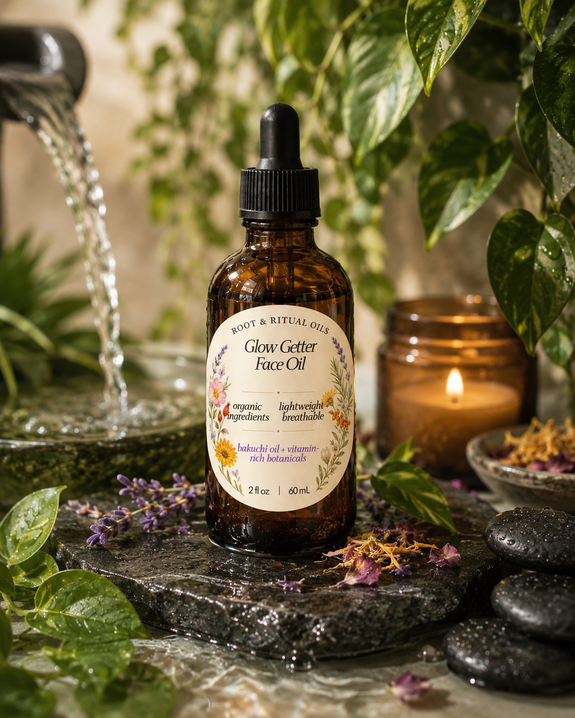 Glow Getter Face Oil in a spa setting